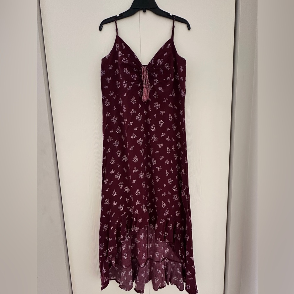 Xhilaration Burgundy Floral Dress with Tassel Detail